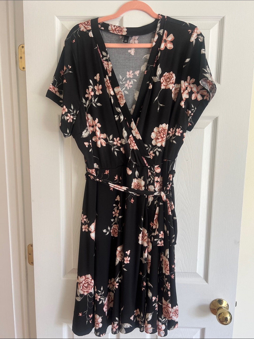 torrid Black Floral Wrap Mini Dress with Pink & Cream Blooms